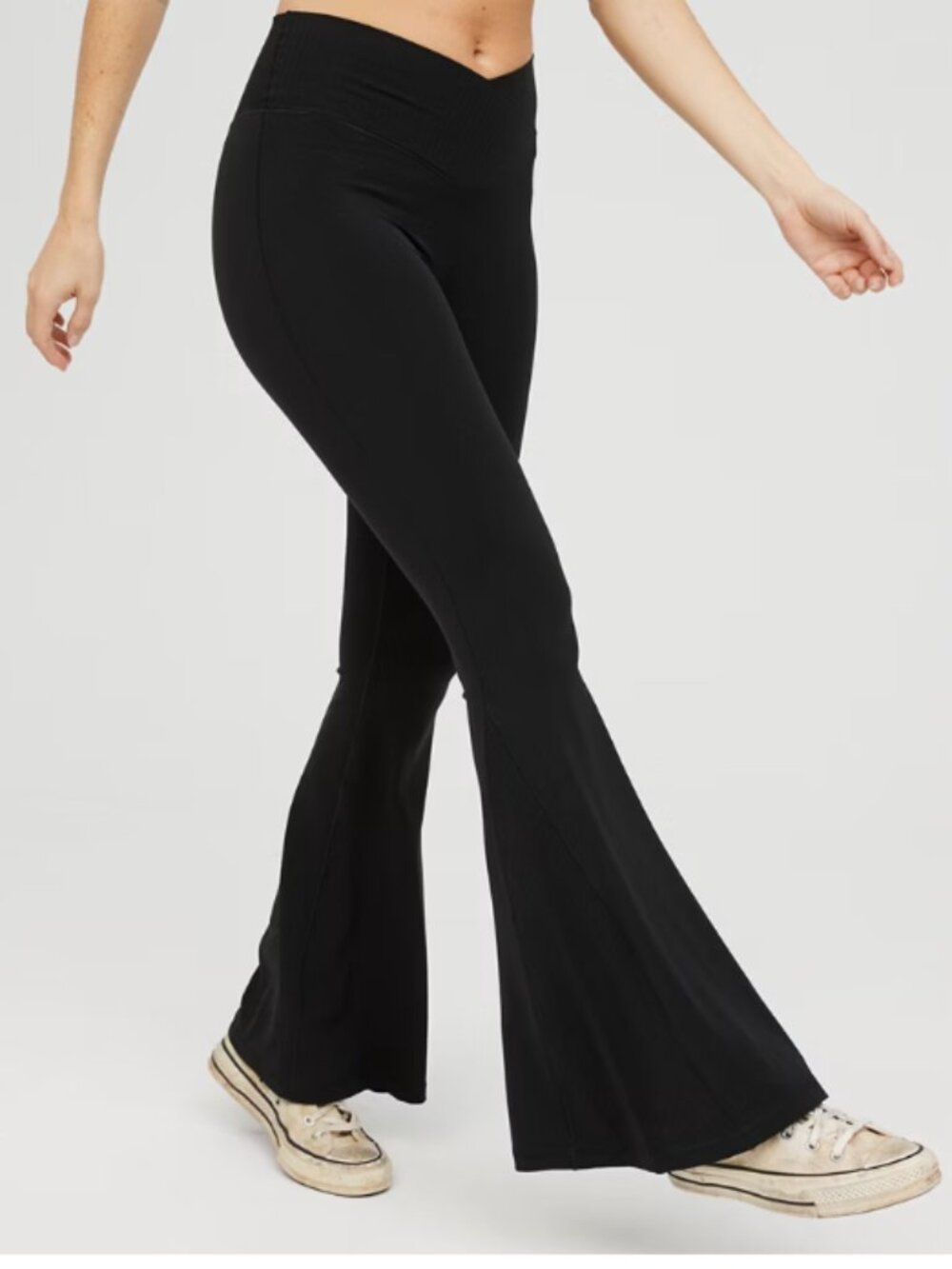 Aerie Short Offline Real Me Black Super Flare Cross Waist High Rise Pants S